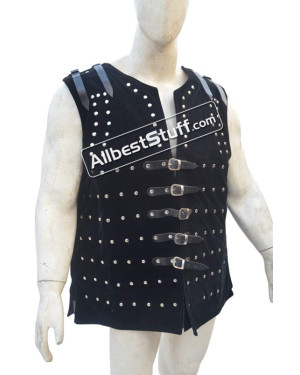 Handmade Mild steel plate Brigandine Sleeveless armour Black Color Velvet
